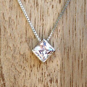 925 Italy Sterling Silver Achroite White Tourmaline Pendant Necklace